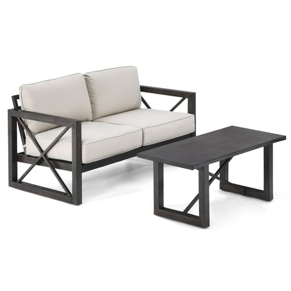 Gymax 2PCS Patio Loveseat & Table Set Cushioned Outdoor Conversation Furniture Set