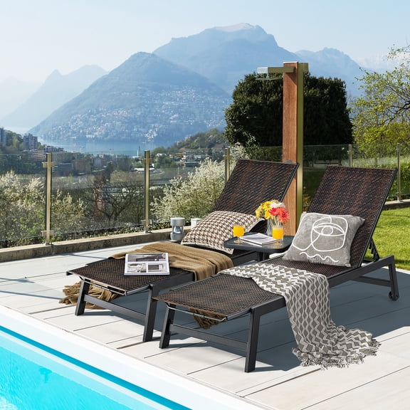 Gymax 2PCS Patio PE Rattan Chaise Lounge Outdoor Recliner w/ 5-Level Backrest Backyard Poolside