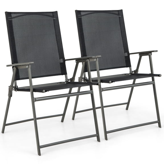 Gymax 2PCS Patio Portable Metal Folding Chairs Dining Chair Set Poolside Garden