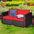 thumbnail image 1 of Gymax 2PCS Rattan Corner Sofa Set Patio Outdoor Furniture Set w/ 4 Red Cushions, 1 of 10