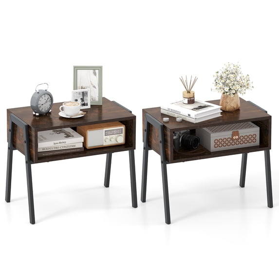 Gymax 2PCS Stackable End Table Night Stand Bedside Table Shelf Accent Table