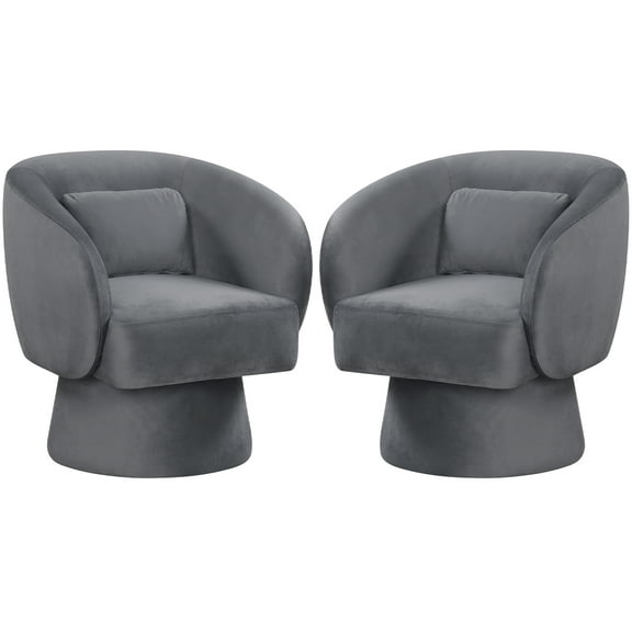 Gymax 2PCS Swivel Accent Chair w/ Back Removable Lumbar Pillow 360 Degree Rotating Function Gray