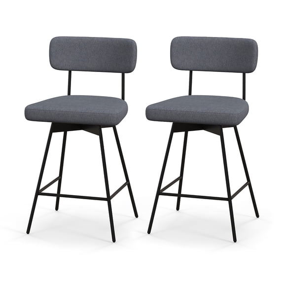 Gymax Bar Stools Set of 2 Modern Upholstered 360ºSwivel Bar Chairs 25'' Counter Height Barstools Grey