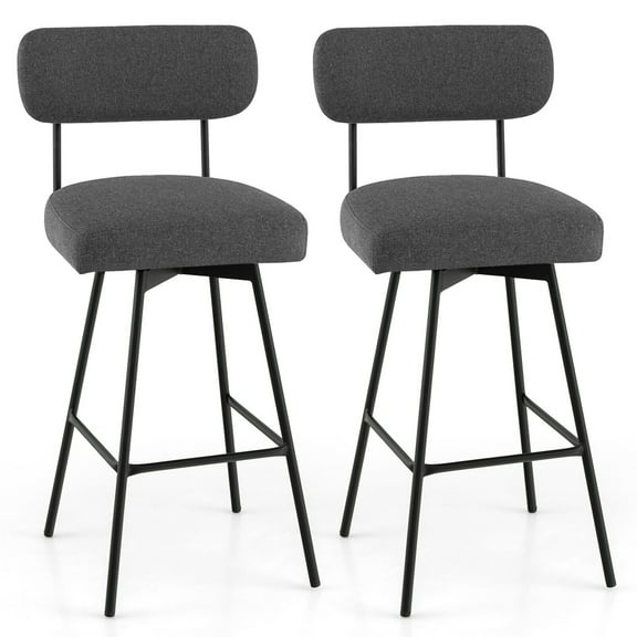 Gymax 2PCS Swivel Bar Stool 29'' Upholstered Bar Height Dining Chair w/ Footrest Grey