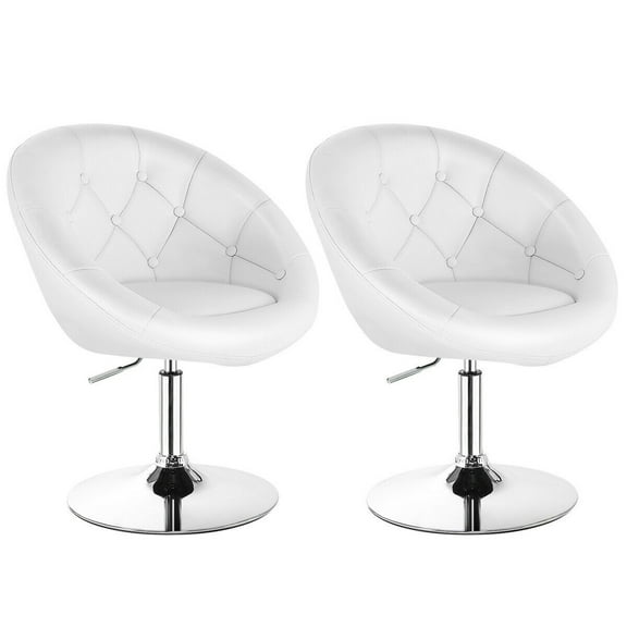 Gymax 2PCS Swivel Bar Stools Height Adjustable Round Tufted Back Bar Chairs White