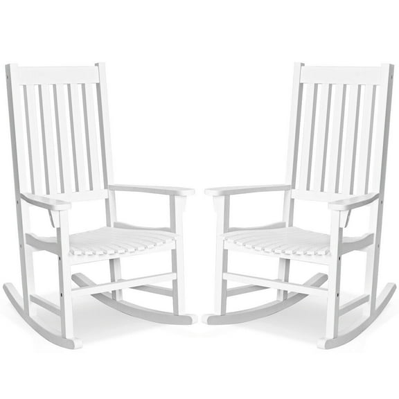 Gymax 2PCS Wood Rocking Chair Porch Rocker High Back Garden Seat Indoor Outdoor White