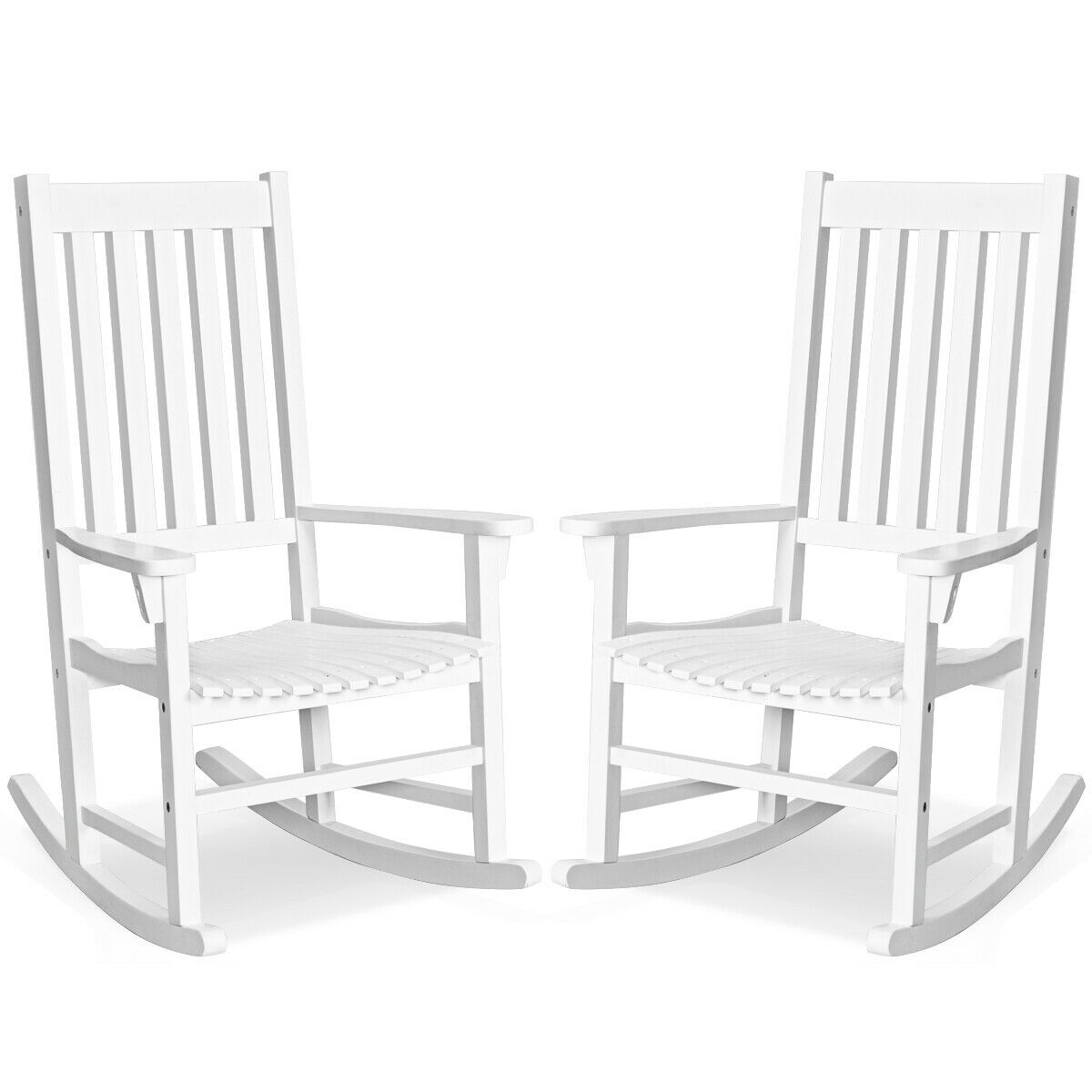 Gymax 2PCS Wood Rocking Chair Porch Rocker High Back Garden Seat Indoor Outdoor White - image 1 of 10