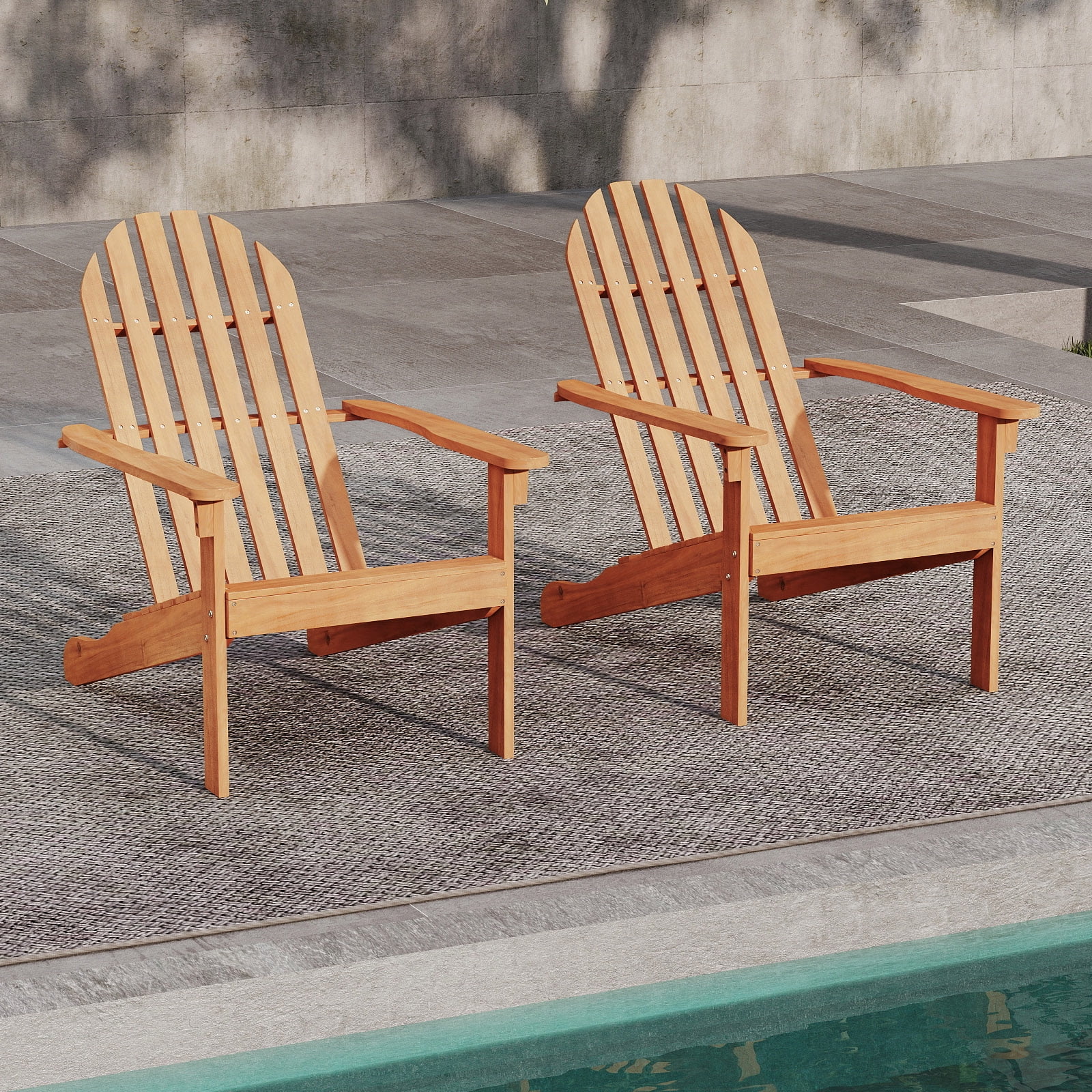 Gymax 2PCS Adirondack Chair Acacia Wood Fire Pit Chair w/ Backrest & Armrests Campfire Chair Outdoor Lawn Chair for Patio