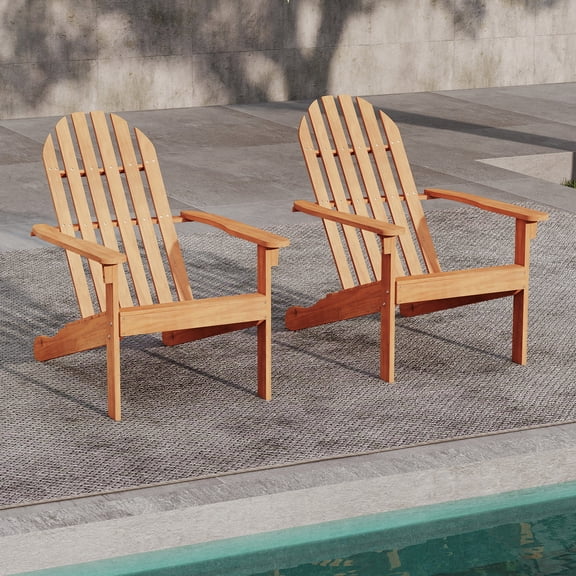 Gymax 2PCS Adirondack Chair Acacia Wood Fire Pit Chair w/ Backrest & Armrests Campfire Chair Outdoor Lawn Chair for Patio