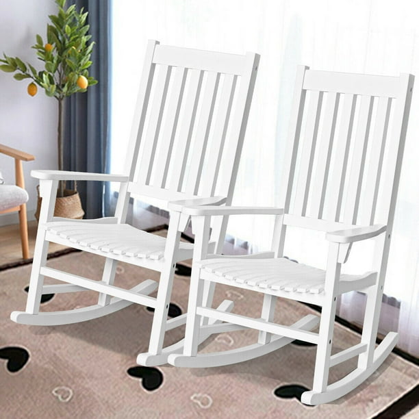 Gymax 2PCS Wooden Rocking Chair High Back Garden Seat Porch Rocker