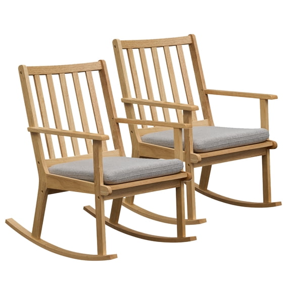 Gymax 2PCS Wooden Rocking Chair w/Removable Cushion & Ergonomic Slatted Backrest