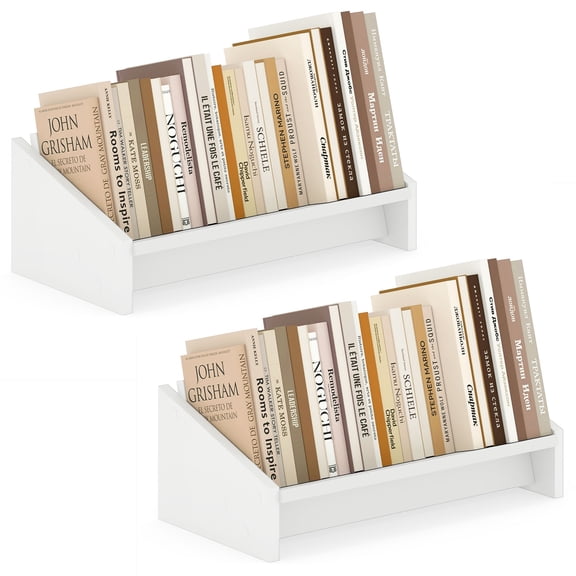 Gymax 2PCS-Wooden Tilting Bookcase Space-Saving Desktop Shelf for Magazines & Cookbooks