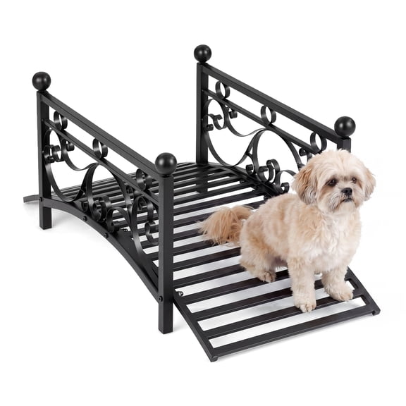 Gymax 3.3 ft Garden Metal Bridge Outdoor Arched Bridge w/Dual Patterned Side Rails