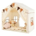 thumbnail image 1 of Gymax 3-4 Kids Large Play Tent House w/ 2 Opening Doors Star Lights & Plaid Pennants Beige, 1 of 10