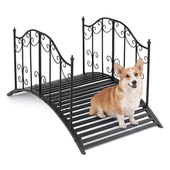 Gymax 3.9 ft Garden Metal Bridge Outdoor Arched Bridge w/Dual Patterned Side Rails