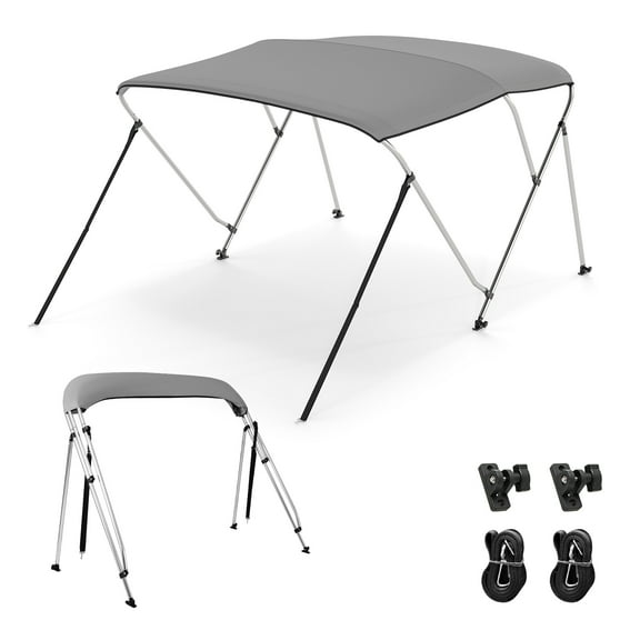 Gymax 3-Bow Boat Bimini Top Sun Shade Boat Canopy w/ Storage Boot Straps