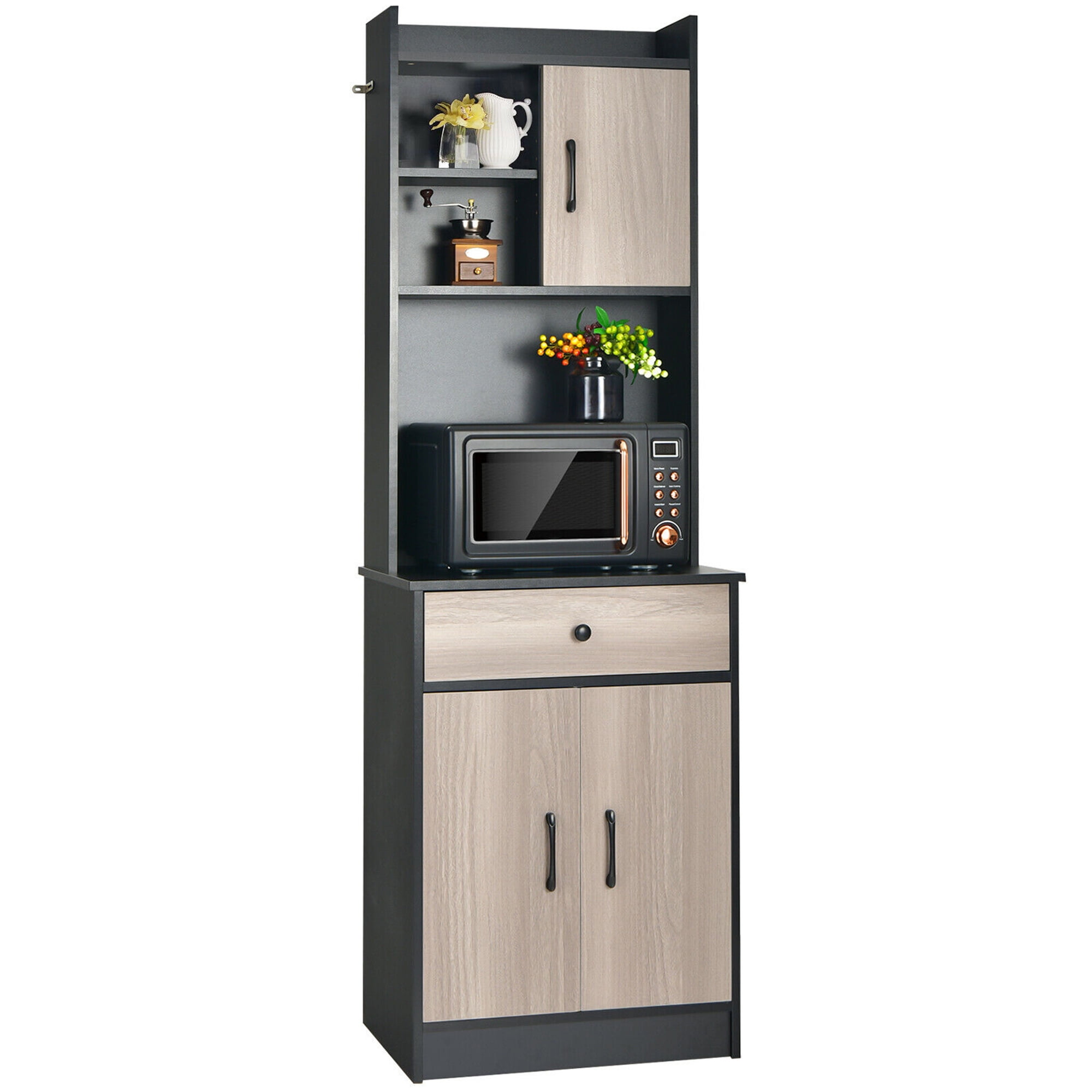 HOSTACK 71'' Pantry Cabinet, Tall Storage Cabinet with Microwave Stand,  Freestanding Kitchen Hutch with Doors and Adjustable Shelves, Mordern Food