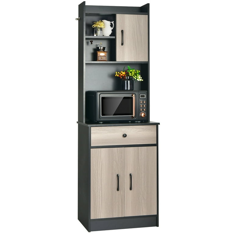 Gymax 3 Door 71 Kitchen Buffet Pantry Storage Cabinet w Hutch Adjustable Shelf Black