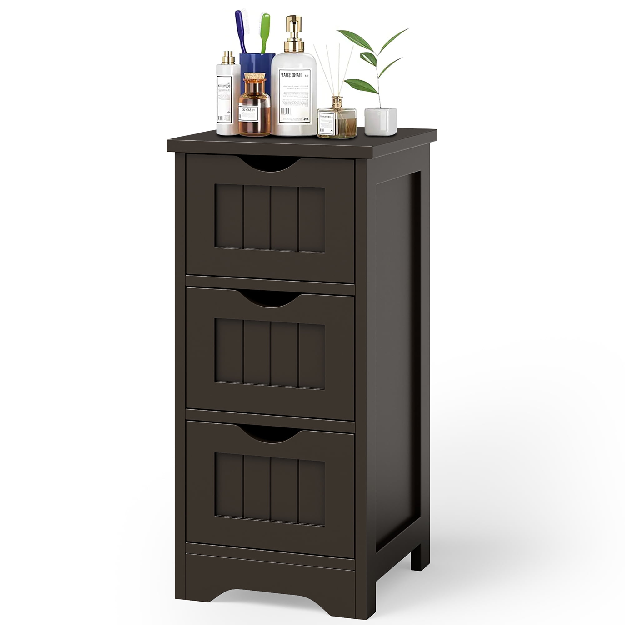 Gymax 3-Drawer Bathroom Floor Cabinet Free Standing Side Storage Organizer Nightstand Coffee