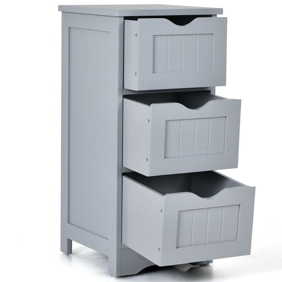Gymax 3-Drawer Bathroom Floor Cabinet Free Standing Side Storage Organizer
