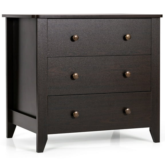 Gymax 3 Drawer Dresser Chest of Drawers Bedside Table for Living Room Bedroom Espresso