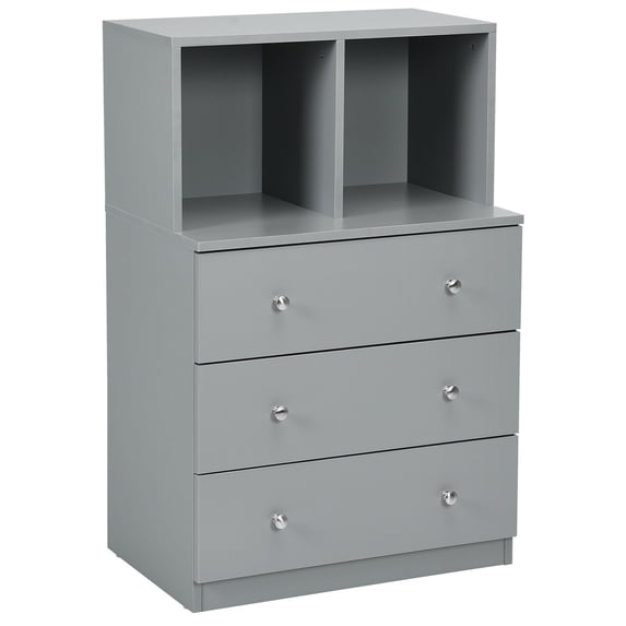 Gymax 3 Drawer Dresser W/ Cubbies Storage Chest for Bedroom Living Room Grey