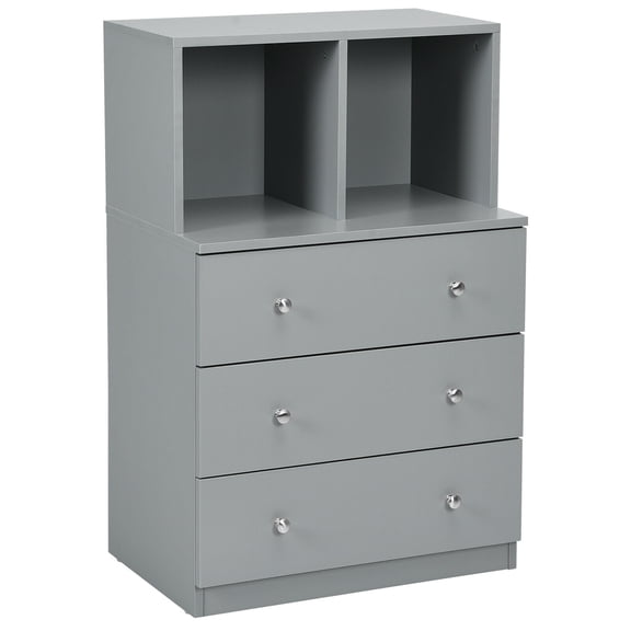 Gymax 3 Drawer Dresser W/ Cubbies Storage Chest for Bedroom Living Room Grey