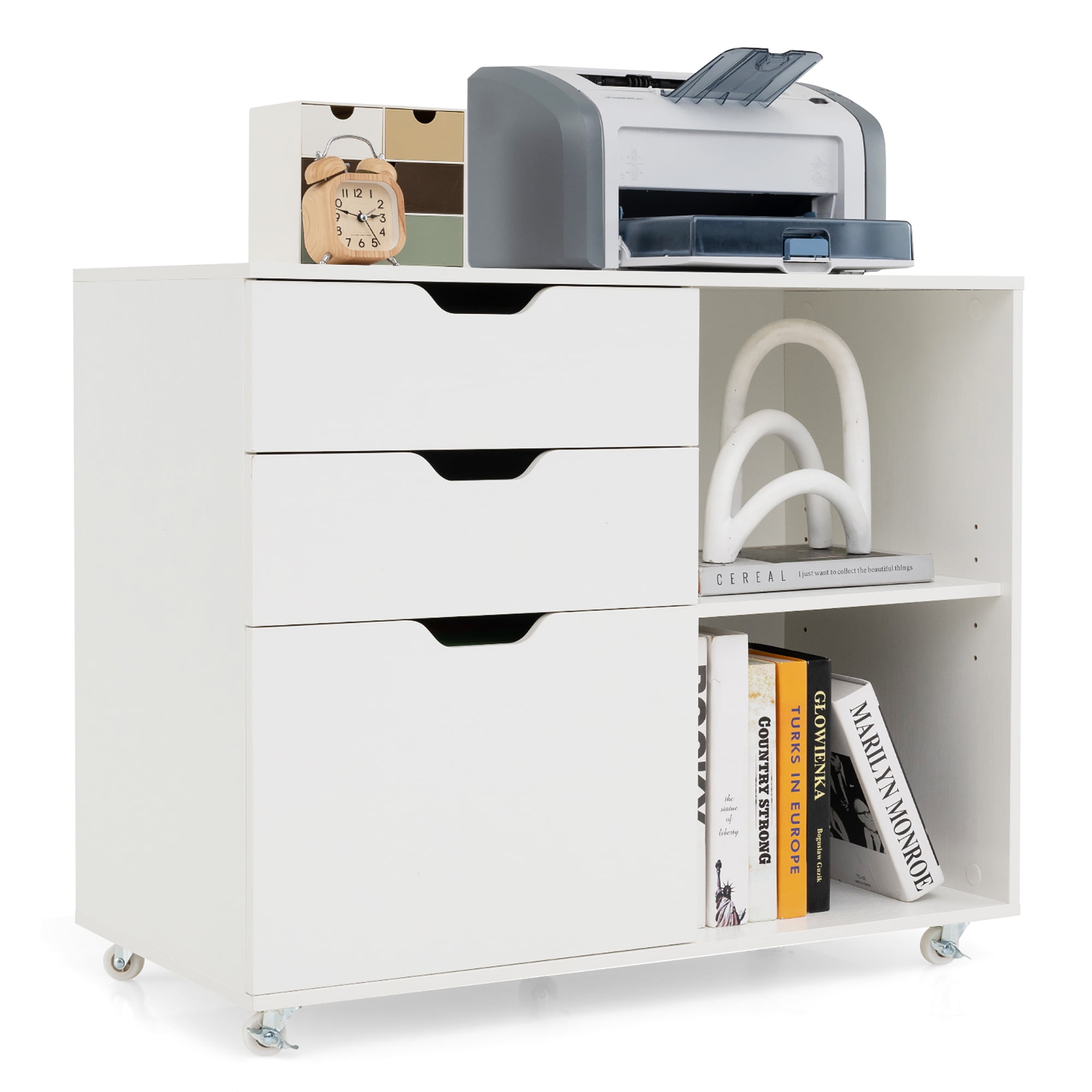 Gymax 3-Drawer Mobile File Cabinet w/ Open Adjustable Storage Shelf for Home Office White