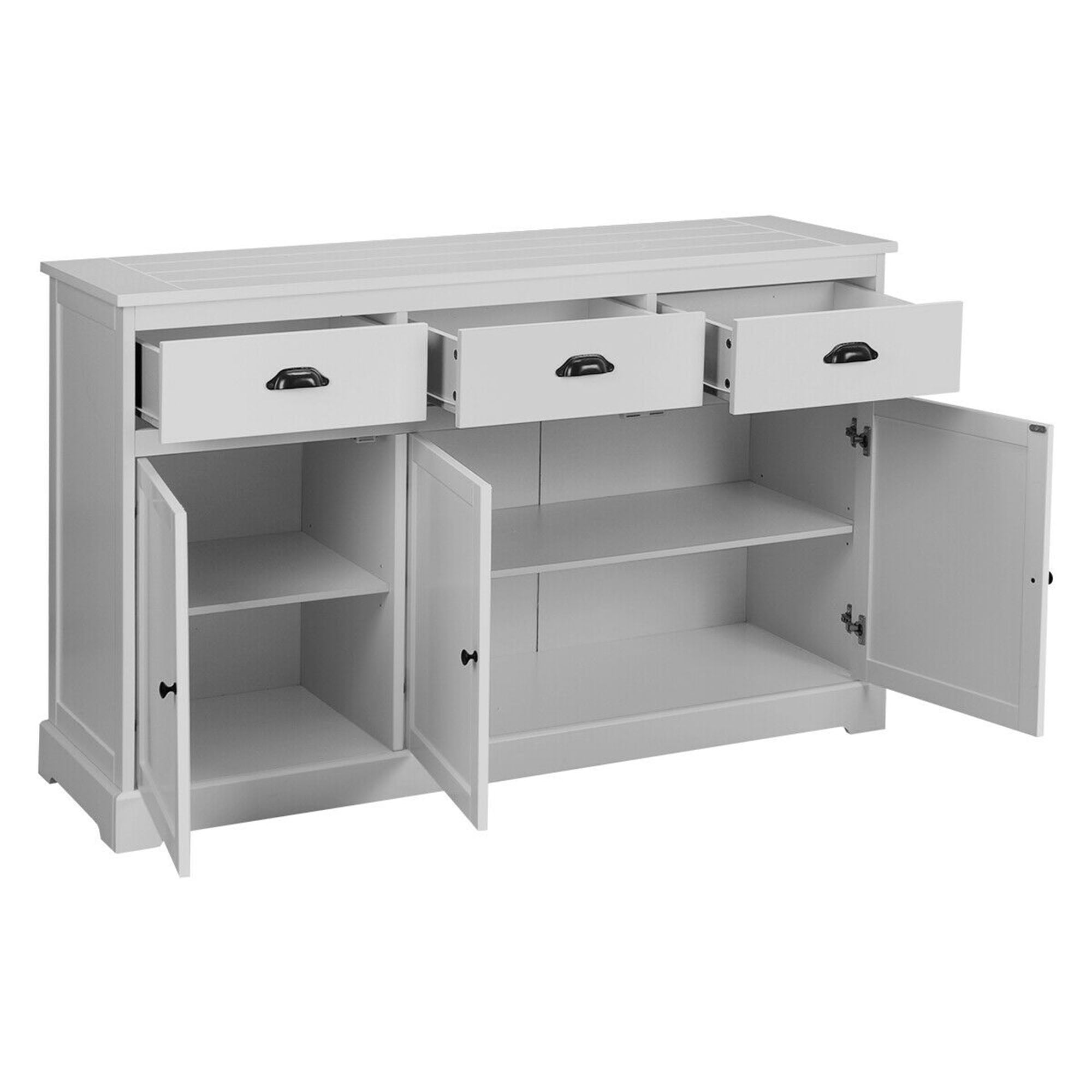 Gymax 3 Drawers Buffet Cabinet Sideboard Console Table Kitchen Storage Cupboard Gray