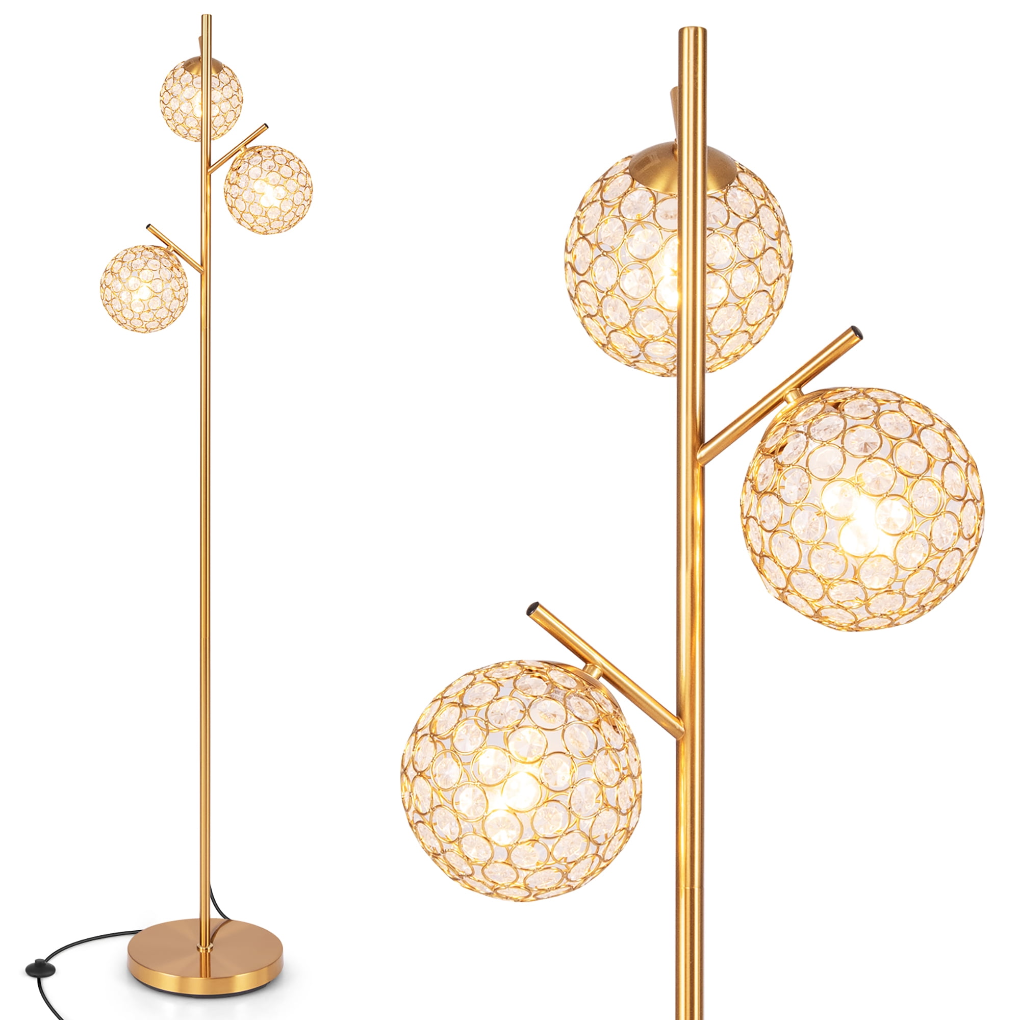 Golden 3-Globe Floor Lamp with Acrylic Shades and Metal Pole