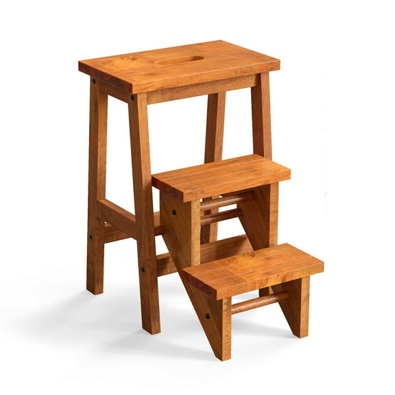 Gymax 3 In 1 Folding Ladder 3 Tier Step Stool 24'' Storage Shelf Multi-function Coffee