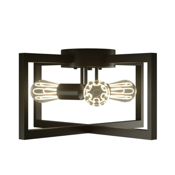 Gymax 3-Lights Flush Mount Geometric Metal Ceiling Lamp w/ Iron Square Lamp Shade