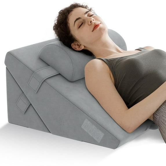 Gymax 3 PCS Bed Wedge Pillow Set Adjustable Incline Pillow w/ Air Memory Foam