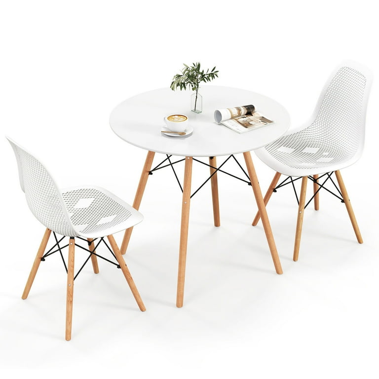 Gymax 3 PCS Dining Table Set for 2 Persons, Modern Round Table & 2 Gymax 3 PCS Dining Table Set for 2 Persons, Modern Round Table & 2