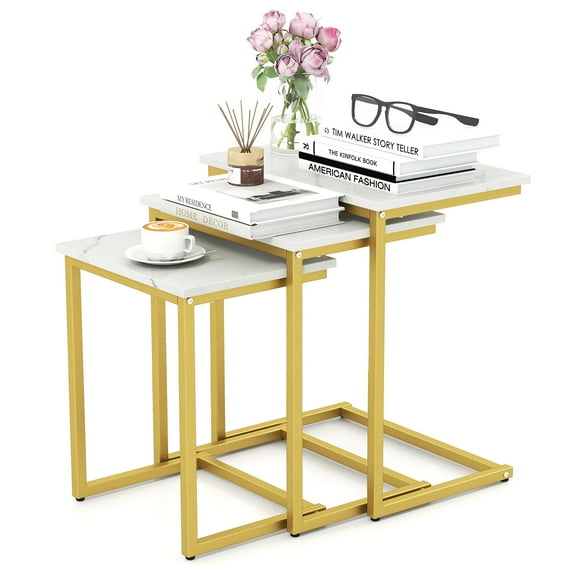 Gymax 3 PCS Nesting Coffee End Table Set Stacking Side Nightstand Living Room