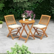 Gymax 3 PCS Patio Bistro Set Folding Dining Chairs w/ Coffee Table Padded Cushion Seats