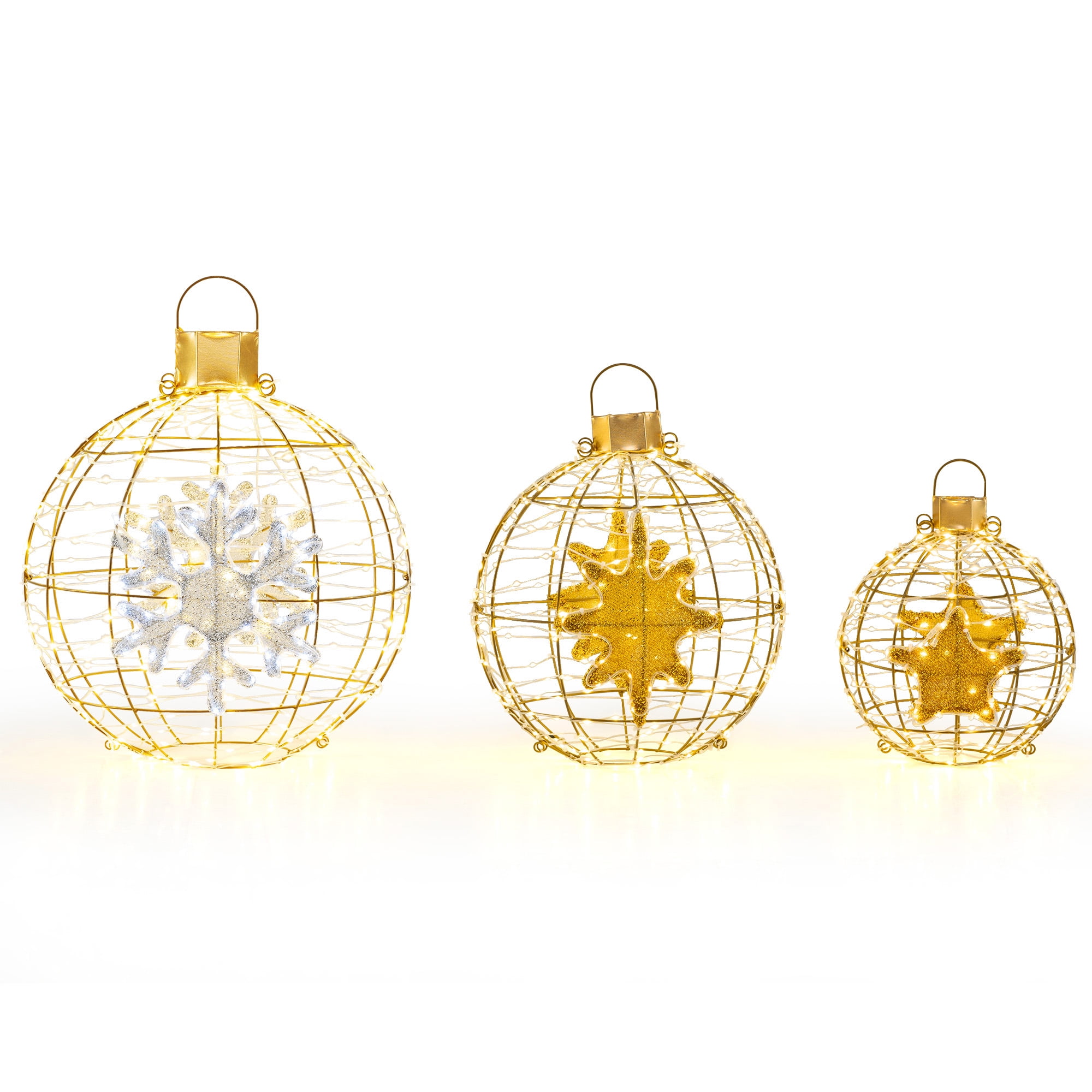 Gold Pre-Lit Christmas Lantern Balls with LED Lights, Set of 3