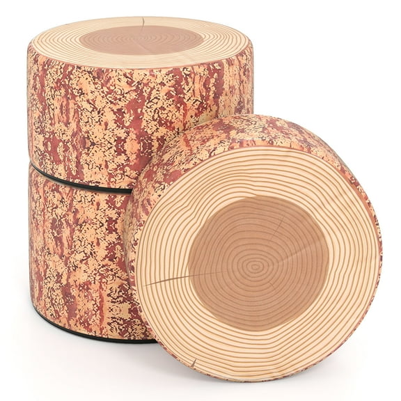 Gymax 3 PCS Tree Stump Stool Set w/Wood Printing Nature Decoration & Different Height Multicolor