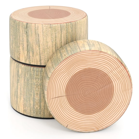 Gymax 3 PCS Tree Stump Stool Set w/Wood Printing Nature Decoration & Different Height Natural