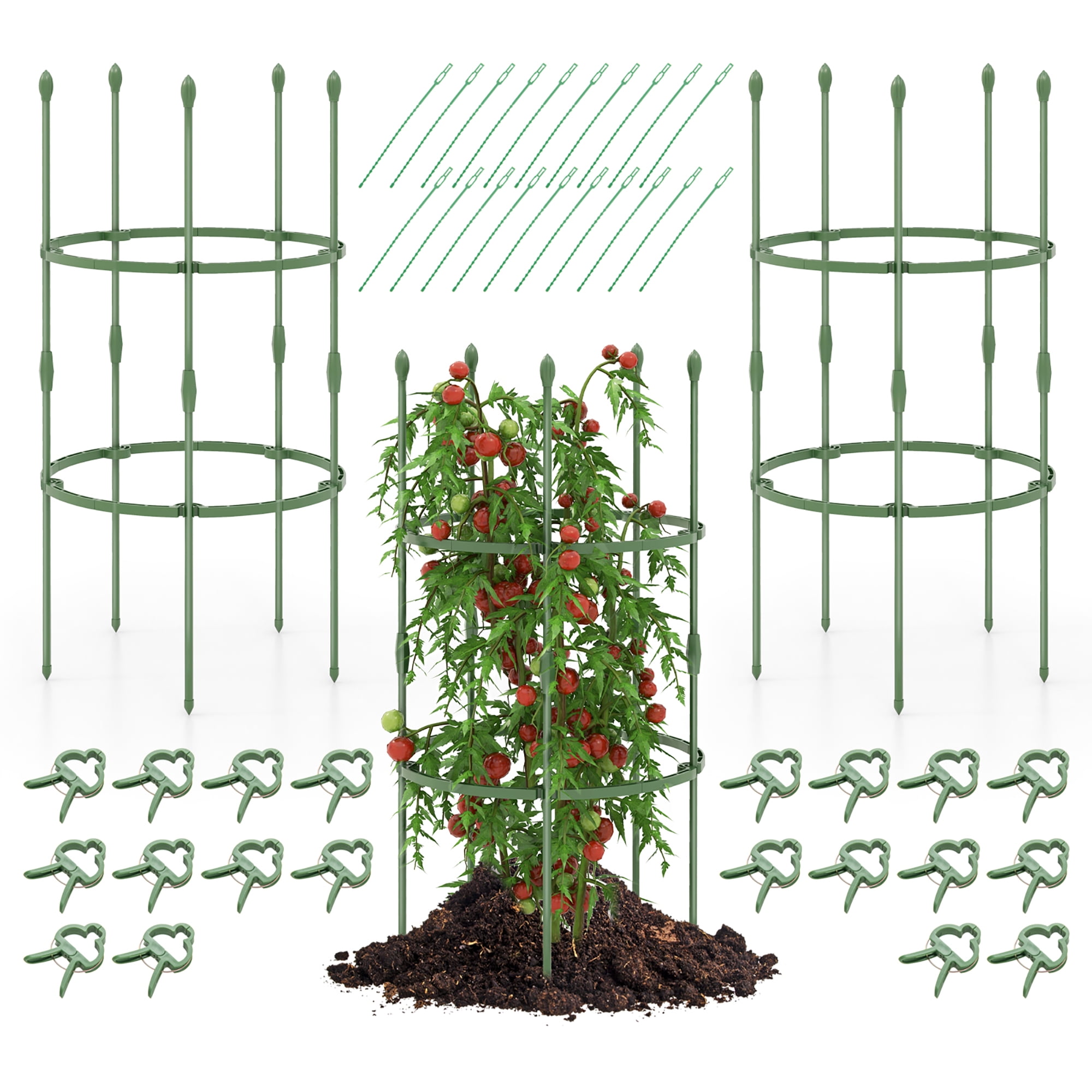 Gymax 3-Pack Garden Tomato Trellis 40'' Plant Support Cage w/ Adjustable Size for Plants