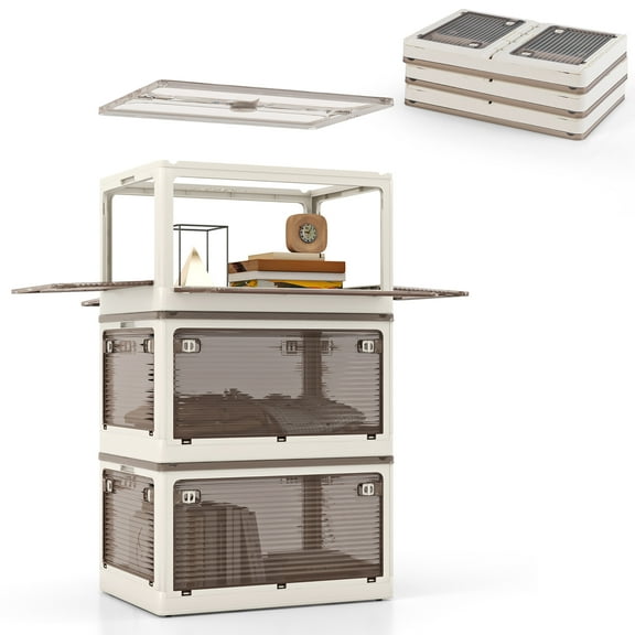 Gymax 3-Pack Stackable Storage Bins w/Lids 24 Gallon Collapsible Plastic Container Box