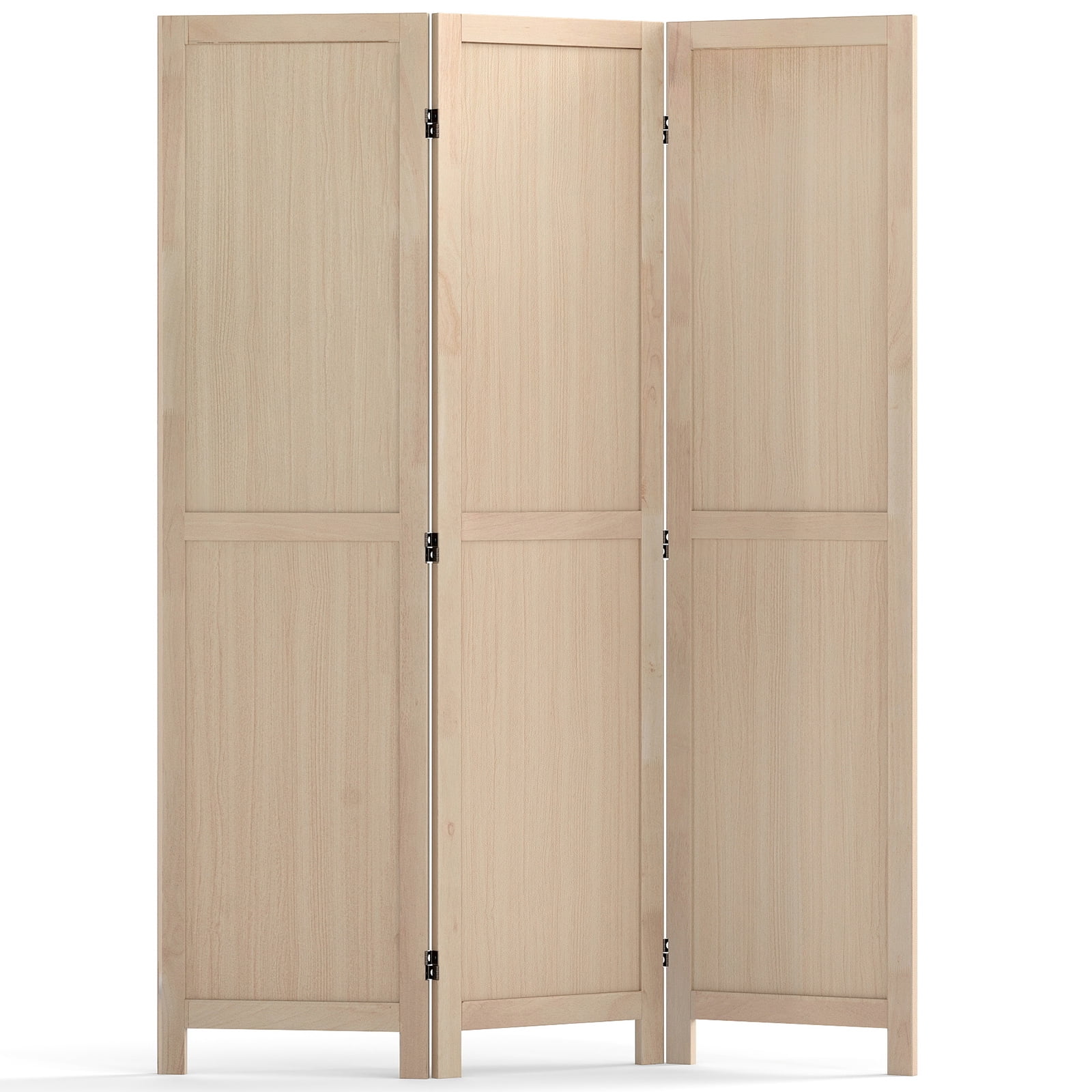 Gymax 3 Panel Folding Room Divider 67''Rubber Wood Privacy Screen for Room Separation