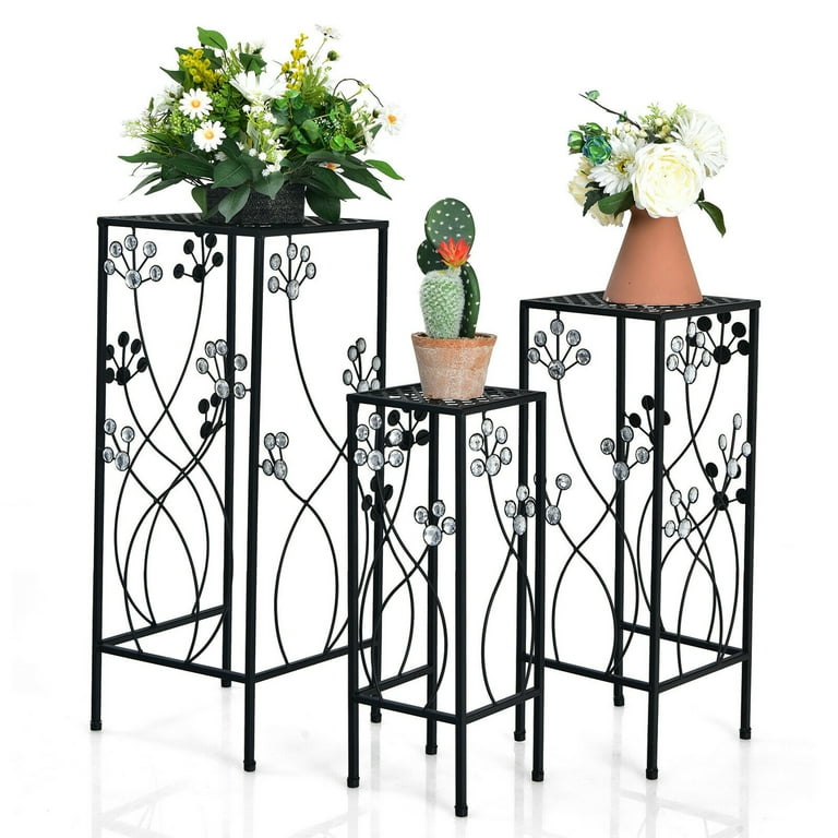 Gymax Large Indoor 3 Pcs Metal Plant Stand Set, Tall Flower