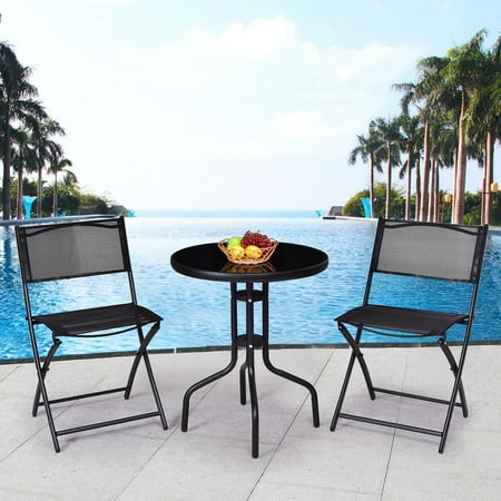 Gymax 3 Pcs Outdoor Bistro Furniture Patio Set Folding Chairs w/ Coffee Table Backyard Garden