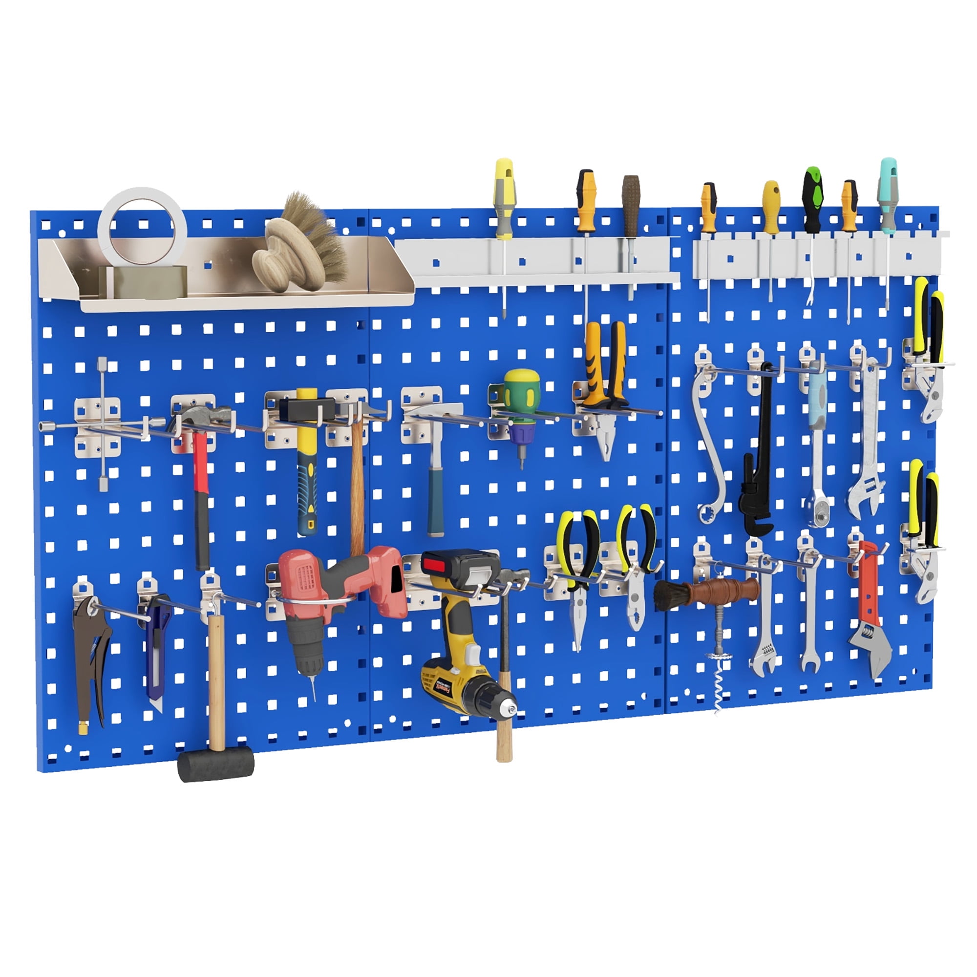 Gymax 3 Pcs Pegboard Wall Organizer w/ 25 Hooks Drill Bit Holder Screwdriver Holder Navy