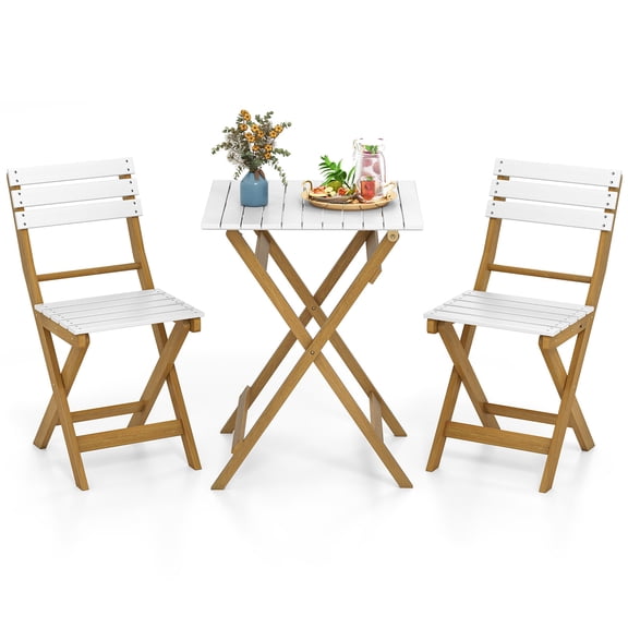 Gymax 3-Piece Folding Patio Bistro Set w/ Slatted Design Small Outdoor Furniture Set