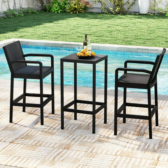 Gymax 3 Piece Patio Bar Set Bistro Table & Chairs w/ Heavy-Duty Metal Frame