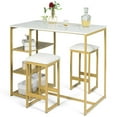 thumbnail image 1 of Gymax 3 Piece Pub Set w/ Faux Marble Top Bar Table and 2 Stools Dining Set Industrial, 1 of 10