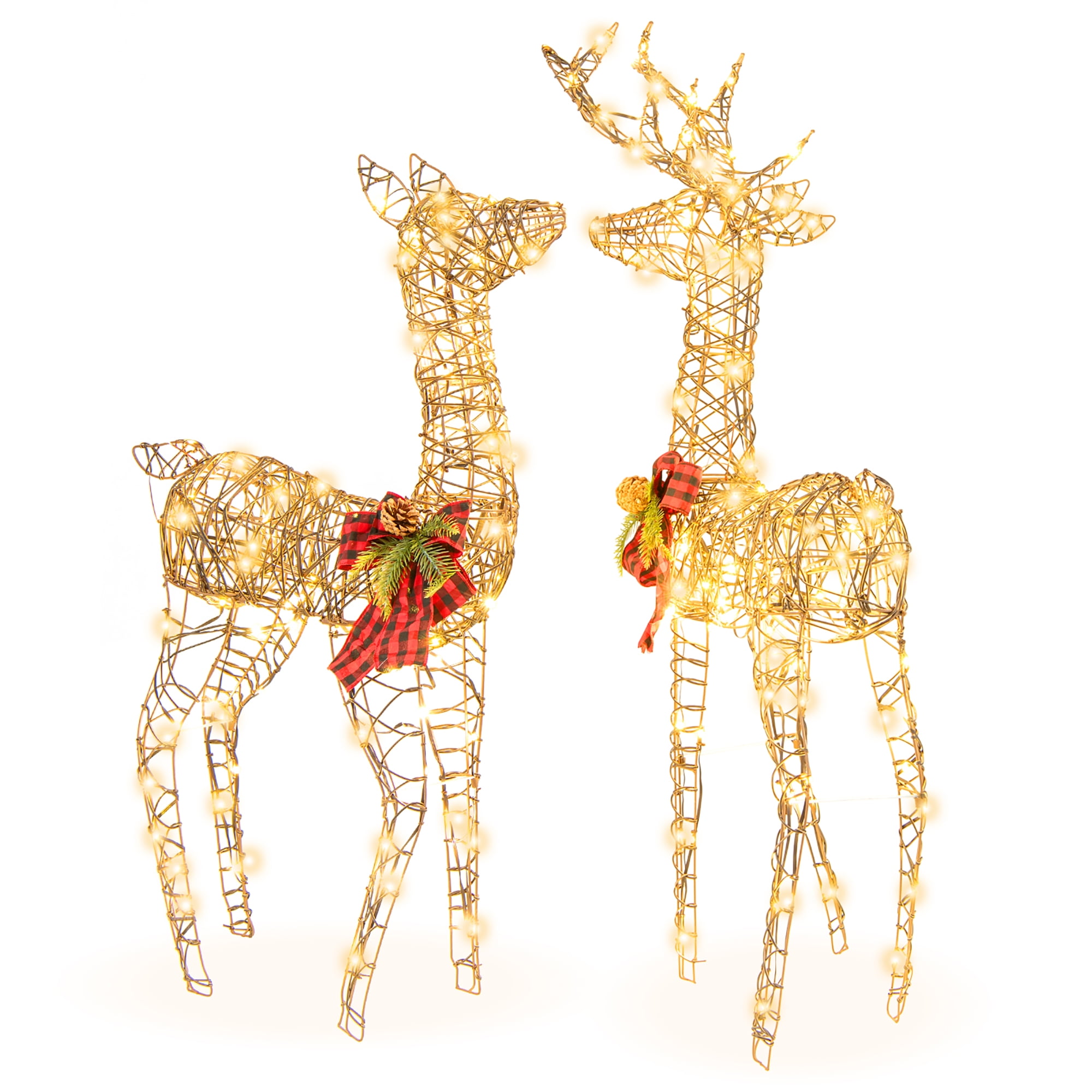 Gymax 3Piece Reindeer Family Set w/ LED Lights Christmas Deer Weather