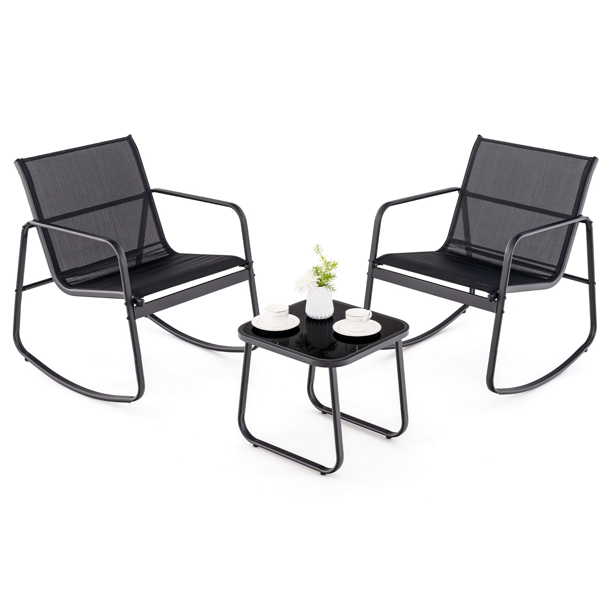 Gymax 3 Piece Rocking Bistro Set Patio Furniture Set w/ 2 Rocking ...